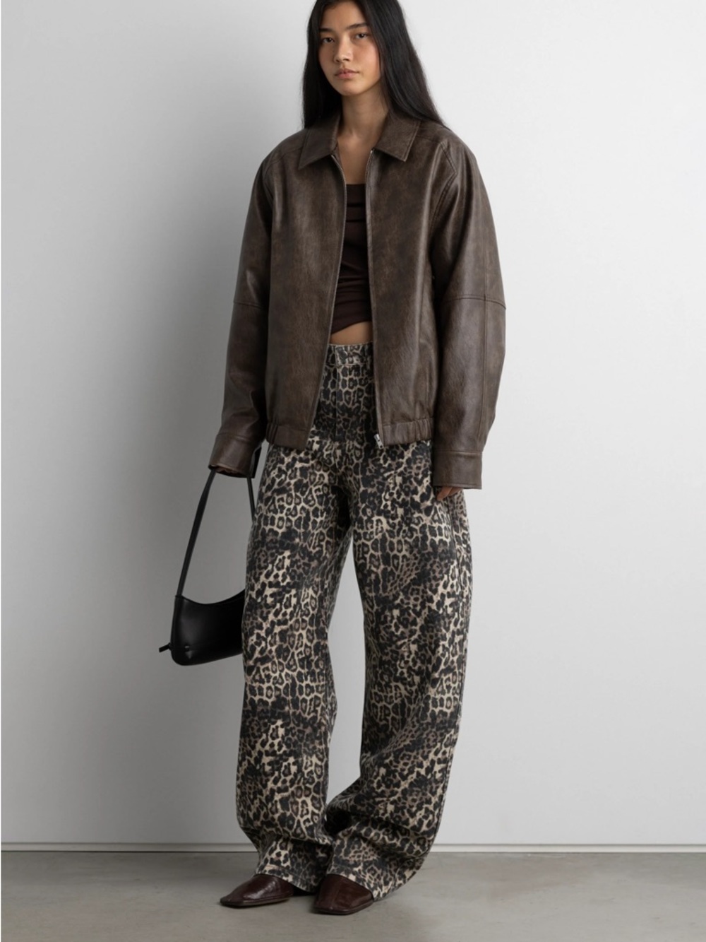 OAK + FORT Leopard-Print Wide-Leg Jeans in Brown and Black SIZE 32 - Picture 3 of 7